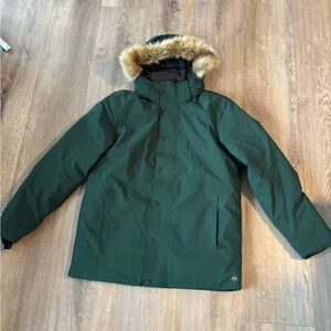 Men's Forest Green Puffer Jacket with Faux Fur Hood